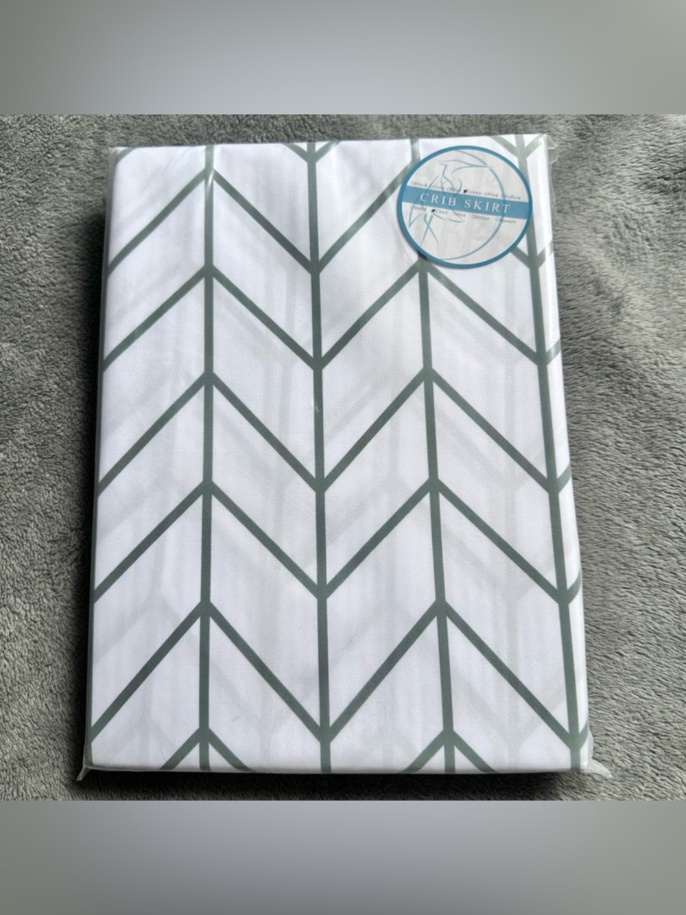 NWT! Standard Crib Skirt- Gray-Green Chevron